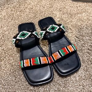 FARM Rio Black Sandals with Multicolor Beads
